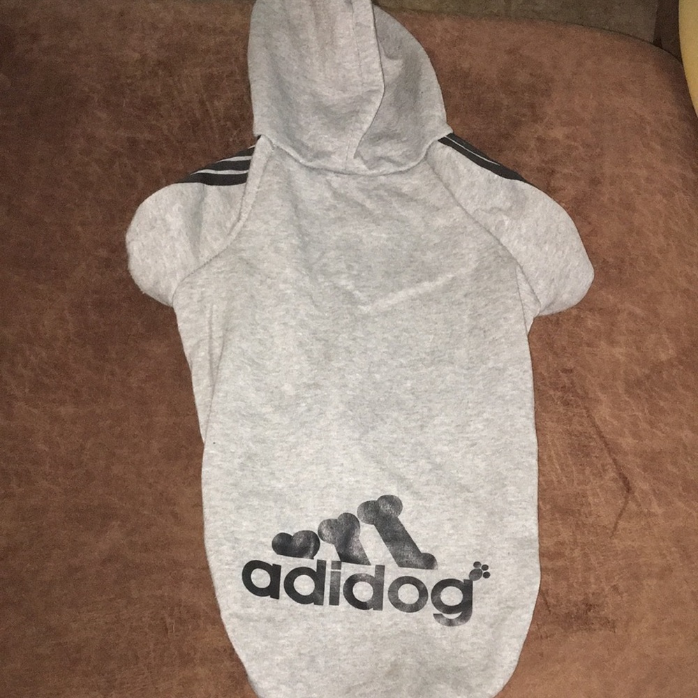 Adidog Heather Gray Dog Hoodie Sweater Outfit